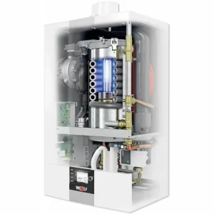 WOLF CGB-2 20 KW Gasbrennwert-Heizungspaket Mit Bedienmodul BM-2 In Weiß Und Verrohrungsgruppe Mischkreis 9